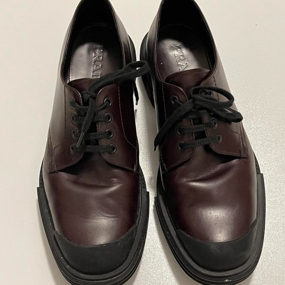 Prada Opaque Brown Leather Derby Shoes main image 4